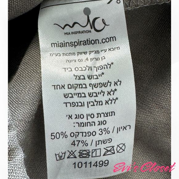 Mia inspiration Linen Blend Pants Relaxed Fit Elastic Waist Band Taupe Sz L - Picture 5 of 8